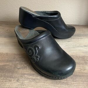 Dansko Women's Black Leather Clogs